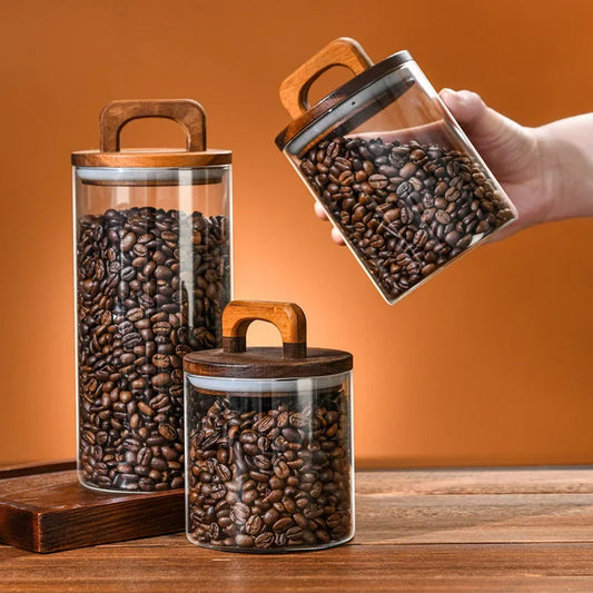 SealNest™ Glass Storage Jar with Wooden Lid – Airtight Kitchen Canister
